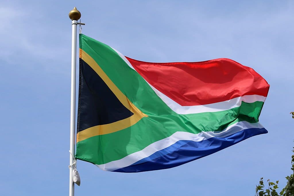 The South African national flag seen fluttering in the wind